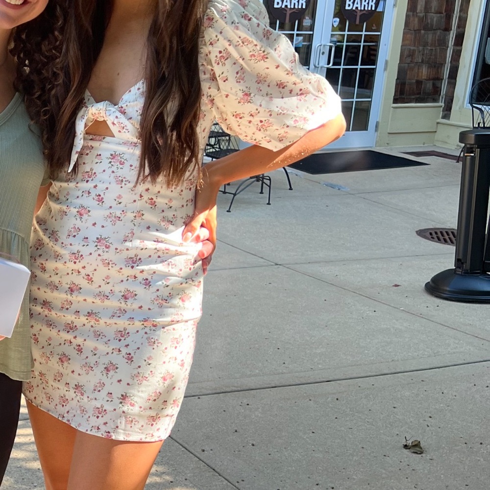 Pink Lily White Mini Dress with Pink Floral Design